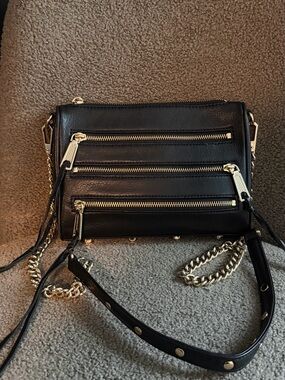 Rebecca Minkoff Black Leather Crossbody with Gold Hardware